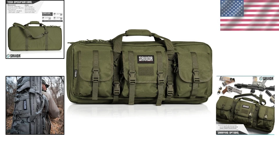 Spacious 36-Inch Olive Drab Tactical Case for Rifles & Pistols - 4 Compartments - Image 2 of 4