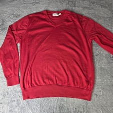 Lacoste Mens XL V-Neck Sweater Red Cotton Elbow Patches Logo Pullover
