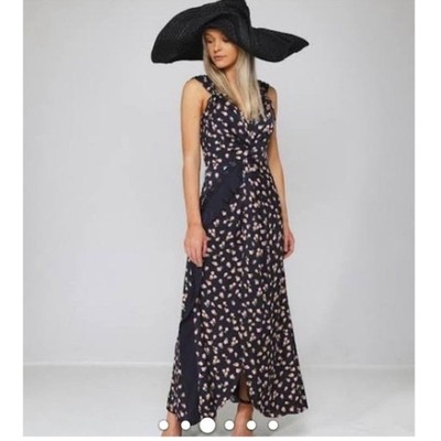 SELF-PORTRAIT Twisted Ruffled Floral-print Satin-twill Dress In Black Sz 2