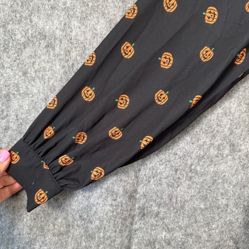 Unique Smak Parlour Dress Womens Large Black Pumpkin Tie Neck Pilgrim Halloween - Picture 10 of 13