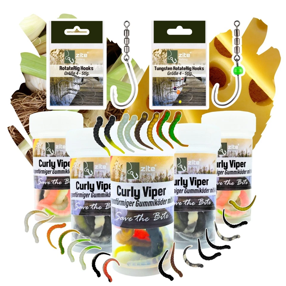 Gummiköder Forelle Curly Viper UL Starterset & Rotorhaken Forelle Zite Fishing