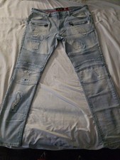 Makobi Mens Blue Light Wash Distressed Skinny...