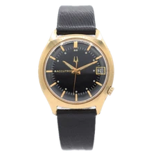 Vintage 34mm Accutron Black Dial Men's Tuning Fork Wristwatch 218 USA 10k RGP