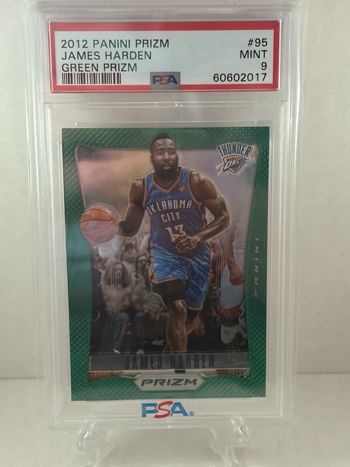 2012 Panini Prizm James Harden Green Prizm PSA 9 #95 THUNDER POP 15 NONE HIGHER