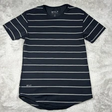 BYLT Drop Cut LUX Short Sleeve Striped Mens Shirt Black with Grey Stripes