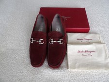 Preowned SALVATORE FERRAGAMO PARIGI Wine Calf Leather suede Men Loafers 9.5 D