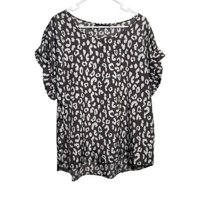 Apt 9 Blouse Women's XL Cheetah Round Neck Short Sleeve Printed Top Shirt