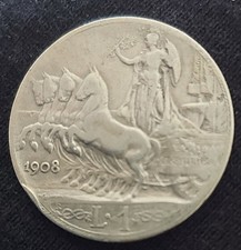 Moneta In Argento 1 Lira 1908 Roma Non Comune Vittorio Emanuele III 
