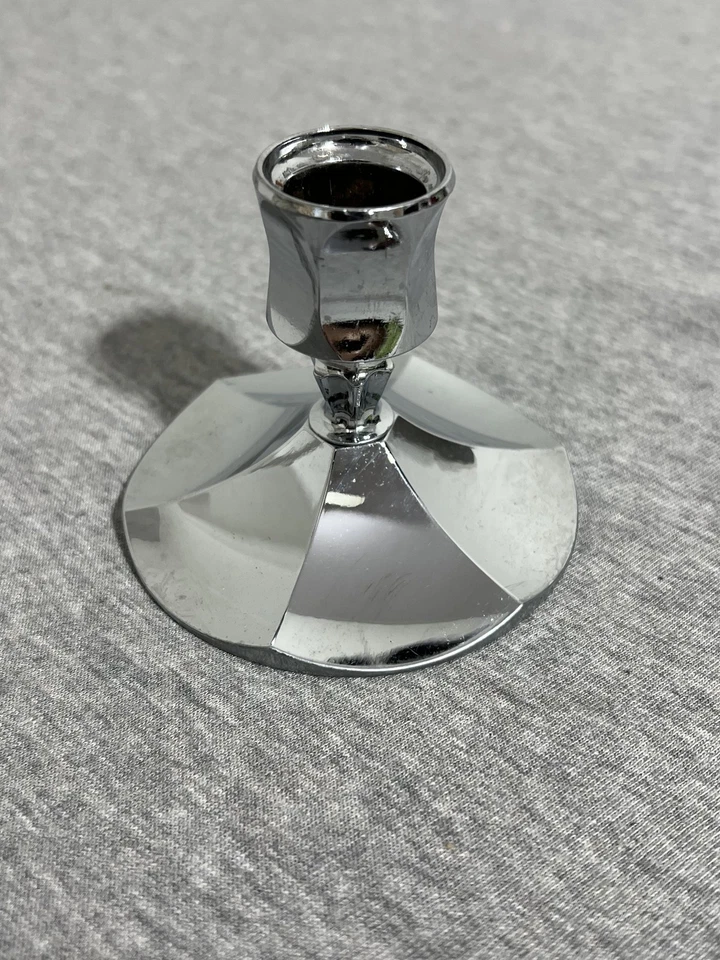 Par de Candelabros Irvinware Vintage Cromo Facetado Hecho en EE. UU. con Caja 2190 Foto 3 de 4