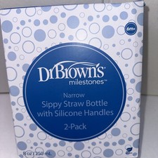 Dr Brown's Milestones Sippy Straw Bottle 2 Pack Gray Green Silicone Handles