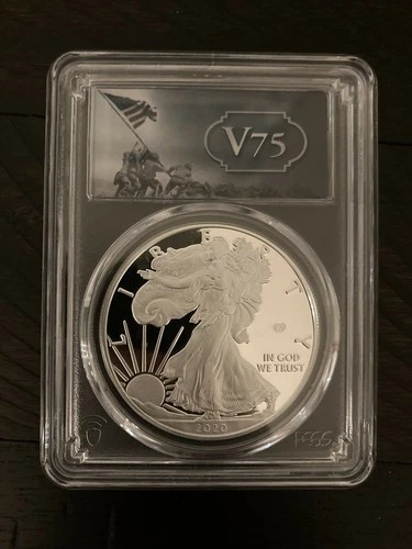 2020-W Proof $1 American Silver Eagle WWII 75th V75 PCGS PR70DCAM FS V75 Label
