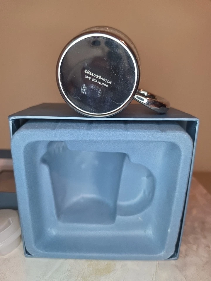 REED & BARTON Sweet Dreams Taza Acero Inoxidable Plato Seguro Luna Estrellas Foto 4 de 4