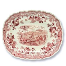 Vintage Shannondale Red Pink Transferware English Landscape Large Platter