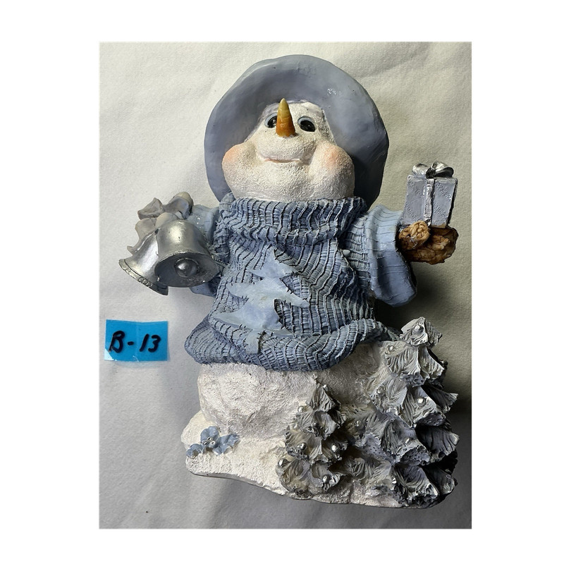 Blue Sweater Snowman Christmas Resin Figurine Bells & Gift 3D Effect