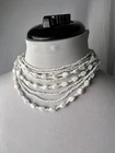 Vintage german white milk glass twisted seed multi layered necklace