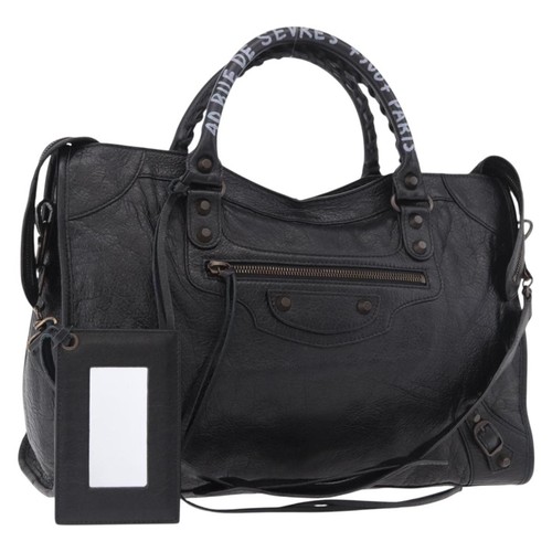 BALENCIAGA The City Graffiti Hand Bag Leather 2way Black 115748 Auth yk20465SAM