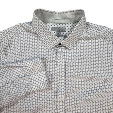 Ted Baker London Soft Button Down Shirt Mens Sz 7 White Black All Over Print
