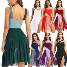 Women's Mesh Overlay Ballet Modern Contemporary Dance Dress Lyrical Leotard