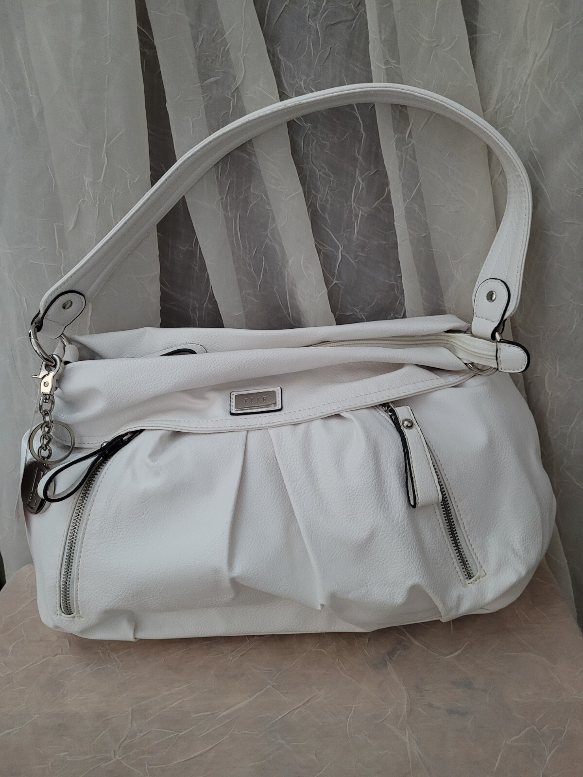 NWT Elle by Kohl's Large White Hobo Purse with Silver Hardware Strap