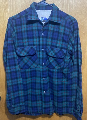 VTG 50s 60s Sears Pilgrim Wool Flannel Shirt Plaid Hunting ADULT 