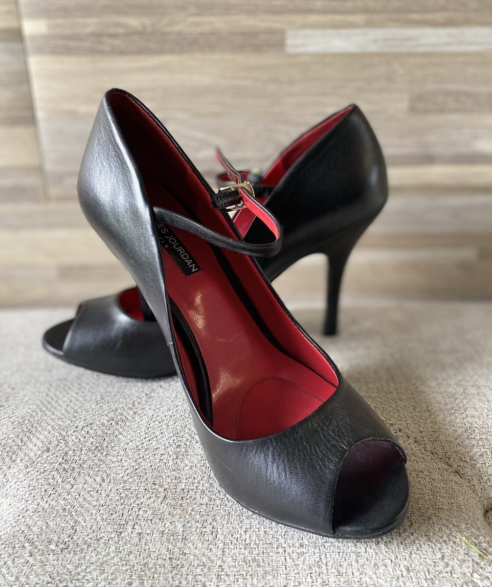 Charles Jourdan Paris Heels Size 8 Black/ Red Leather Pump 