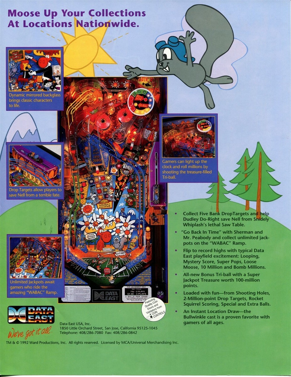 Rocky Bullwinkle Mint Pinball Flyer Brochure Ad