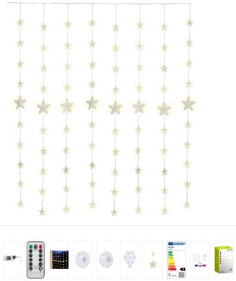 6m LED Sternenvorhang 80 led`s Timer warmweiß inkl. FB Innen + Außenbereich IP44