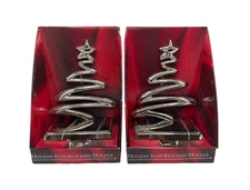 Pair Christmas Holiday Icon Stocking Holders Hangers Silver Tone Linens N Things