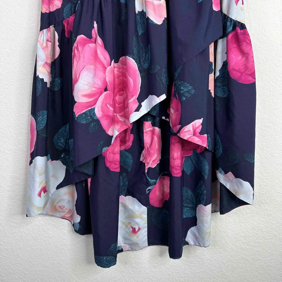 Eliza J Skirt Women’s Size 2 Floral Print Hi-Low Taffeta Ruffle Tiered Romantic - Image 4 of 4