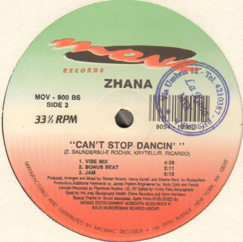 Zhana - Can'T Stop Dancin' (Club Mix) 1992 Move Records USA - MOV-900 - Zdjęcie 1 z 2