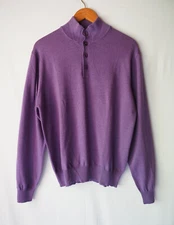 Scott Barber Italy Merino Wool Henley Sweater Suede Elbow Patch Purple M $298