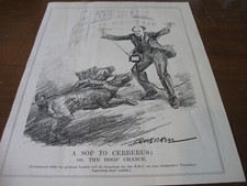 1933 Original POLITICAL CARTOON - BBC Broadcast POLITICAL TALKS w CERBERUS DOG