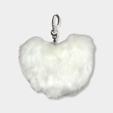 Large White Faux Fur Furry Fuzzy Soft Plush Heart Shaped Purse Charm Keychain