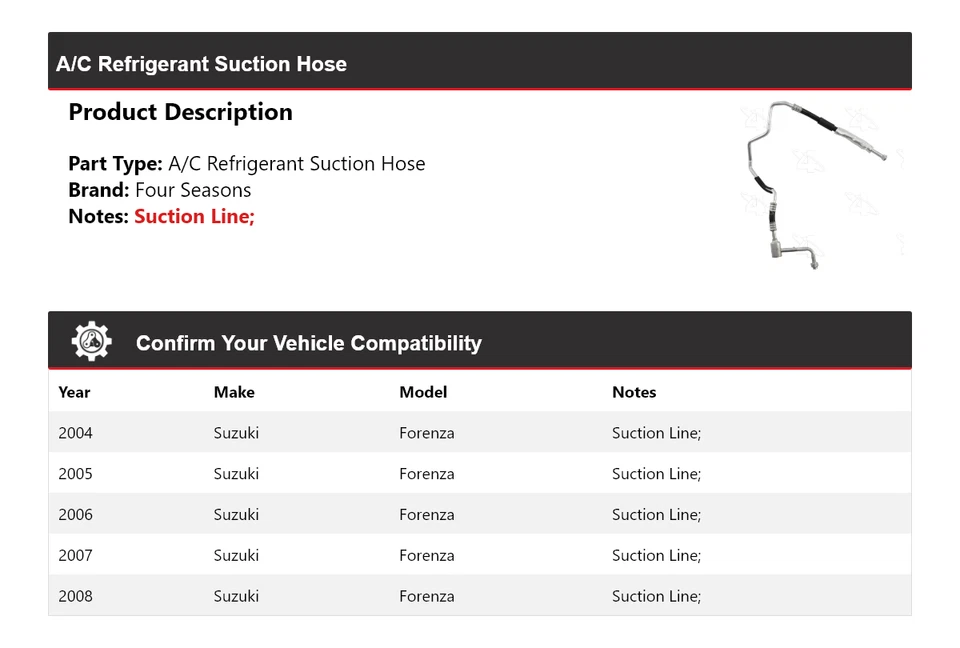 Manguera de succión de refrigerante aire acondicionado Suzuki Forenza 2004-2008 4 estaciones 2005 2006 Foto 2 de 4