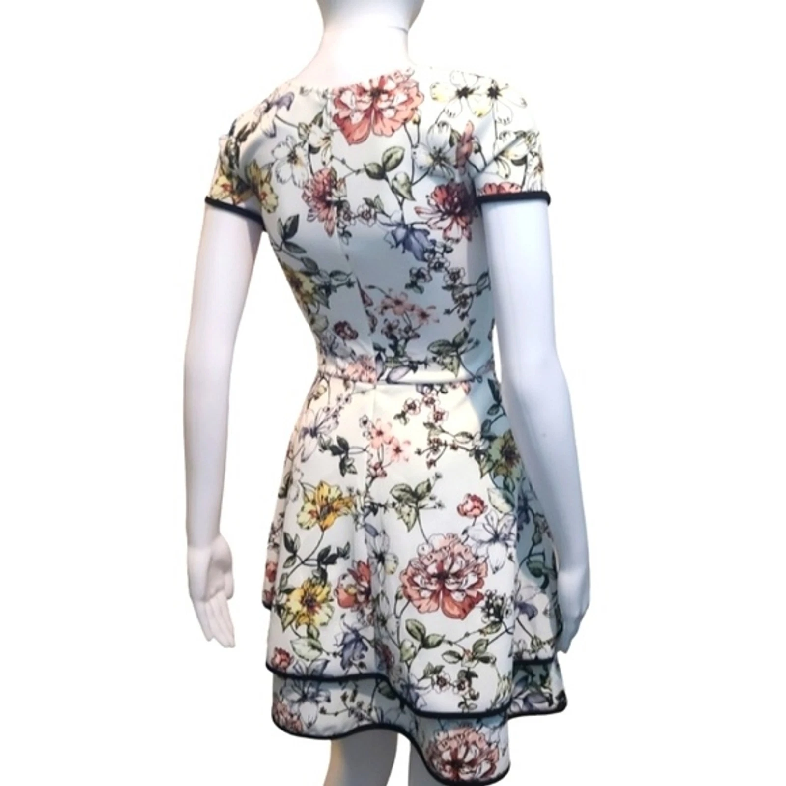 OFF WHITE Abito floreale svasato e aderente a strati Aqua Off White