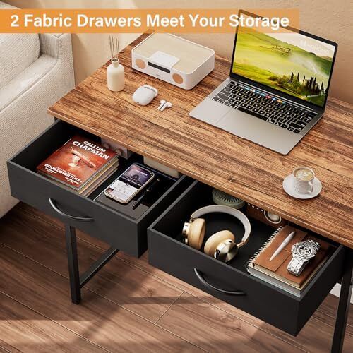 Small Computer Desk with Drawers, 31.5 Inch Rustic Small Size:31.5*15.7 Walnut - Picture 7 of 7