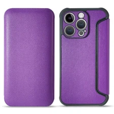 For iPhone 14 Pro Max Wallet Case Protective Phone Cover Magnetic Leather Purple