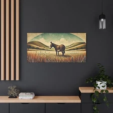 Original Primitive Folk Art Mule Canvas Print Matte Stretched Art 5 Sizes