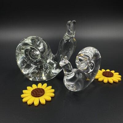 Art Glass Snail Paperweight Figurines Set of (2) Controlled Bubbles 4  & 2.5  H