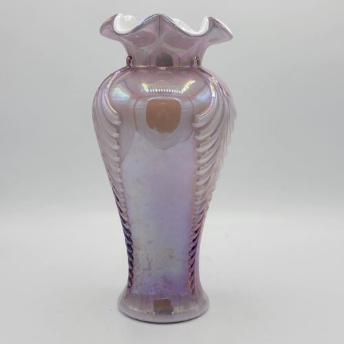 Fenton Champagne Iridescent Opalescent Feather Vase 11" - Picture 1 of 5
