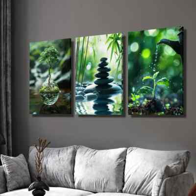 3pcs Tree Stacked Stones & Sapling Watering Wall Art Canvas Unframed/Framed
