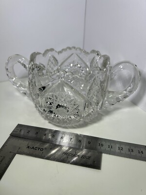 EB122 Crystal Double handled cut glass open sugar bowl