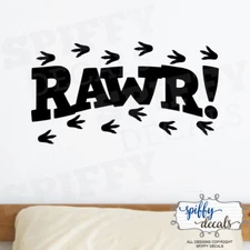 Rawr Dinosaur T-Rex Footprints Vinyl Wall Decal Decor Design Sticker Lettering 