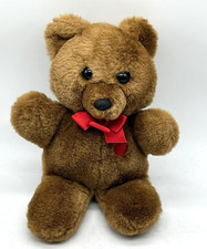 Vtg 1980s Dakin Brown Teddy Bear Red HEART THROB 10" Plush Valentines Red Bow