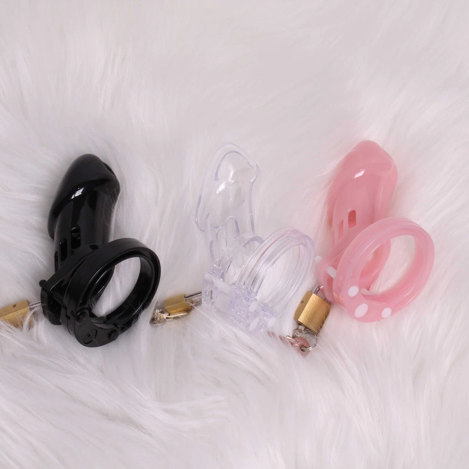 Cage de Chasteté Cage à Pénis Plastique Avec 5 Anneaux Mâle Chasteté Dispositif - Photo 4/4