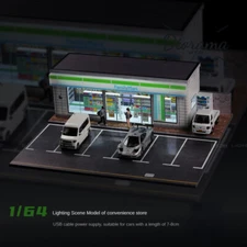 Diorama 1/64 Car Garage Model LED City Street View Store Parking Lot Scene Model