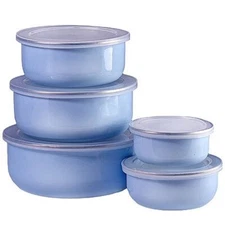 Mayer & Boch Stackable Enamel Set of 5 bowls with lids