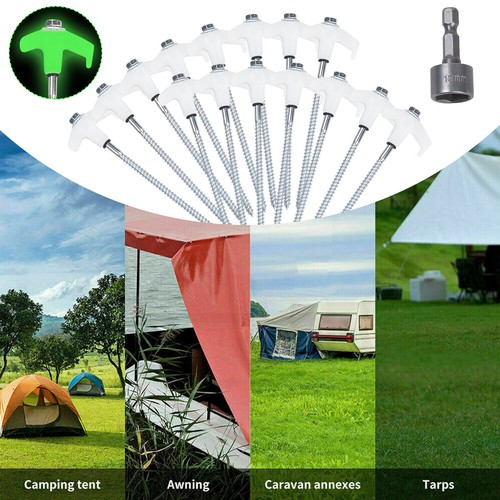 10x Heavy Duty Steel Screw / Drill Camping Tent Pegs with Glow in The Dark Head - Bild 5 von 12