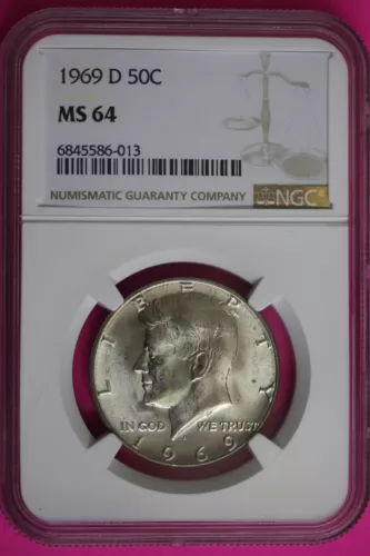1969 D MS 64 Kennedy Half Dollar NGC Graded Certified Authentic Slab Silver 1379