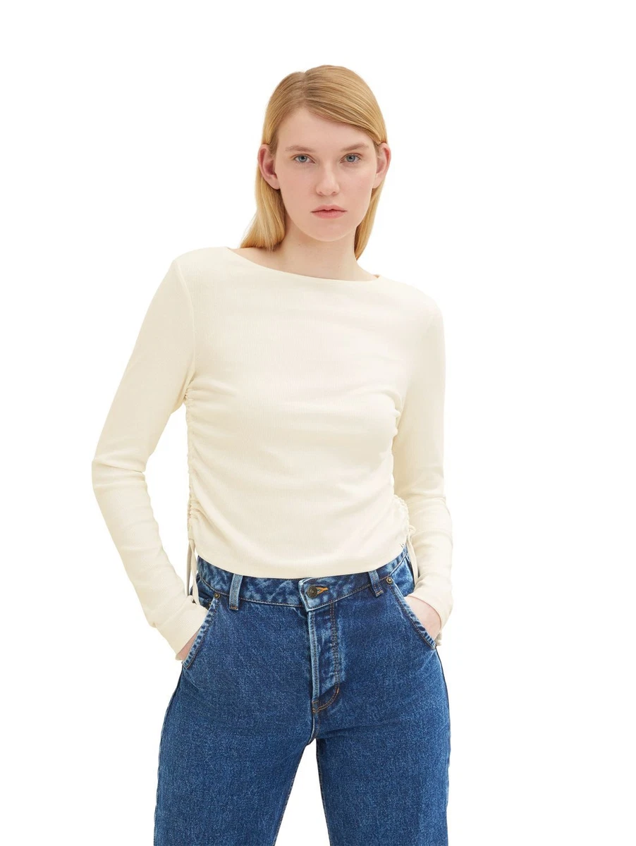 TOM TAILOR 1042397 Top Basic Jacquard con Ricamo Traforato, 10668-Sky Captain Blue, XXS Donna